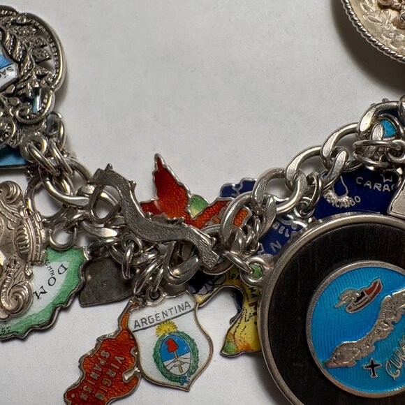 🌍 Sterling Silver World Traveler Charm Bracelet — 34 Charms of Global Adventure - Picture 7 of 8
